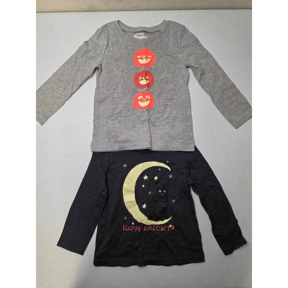 OshKosh Girls Halloween Shirt Skirt Lot 24M Pumpkin Cat Candy Tulle Tutu 4pc Set